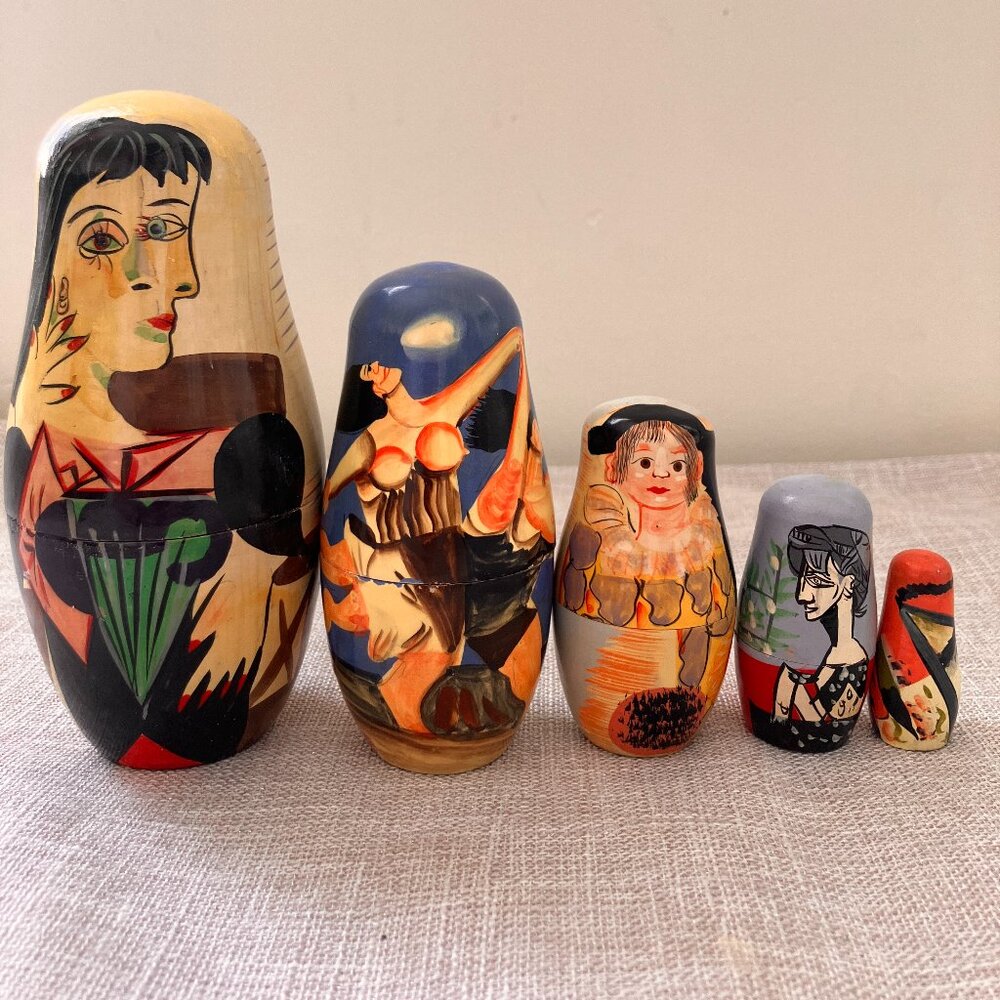 Vintage Nesting Dolls - Pablo Picasso Style - Hand Painted
